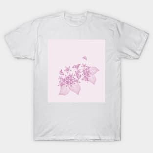 Elegant flowers and butterflies in pink T-Shirt